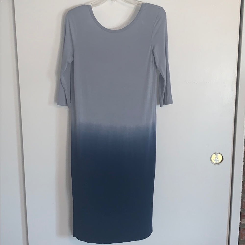 Blue ombré midi length dress with quarter sleeves